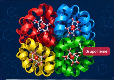 Modelo 3D da estrutura 2HHB (Hemoglobina), que pode ser girado na tela.