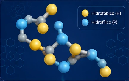 Modelo 3D da estrutura 1CRN (Hidrofobicidade e modelo HP), que pode ser girado na tela.