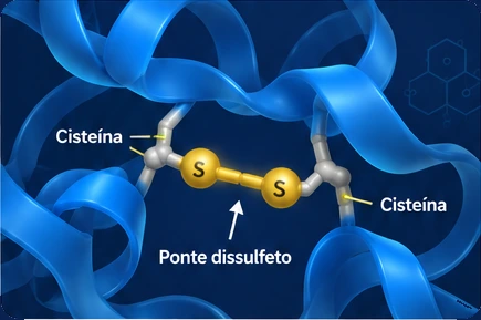 Modelo 3D da estrutura 5PTI (Pontes dissulfeto), que pode ser girado na tela.