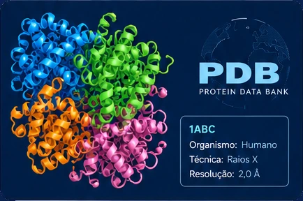 Modelo 3D da estrutura 1MBN (PDB: o banco de estruturas), que pode ser girado na tela.