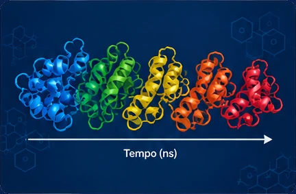 Modelo 3D da estrutura 4AKE (Dinâmica molecular e IA), que pode ser girado na tela.