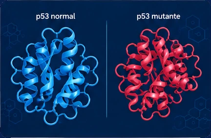 Modelo 3D da estrutura 1TUP (p53 e variantes de câncer), que pode ser girado na tela.